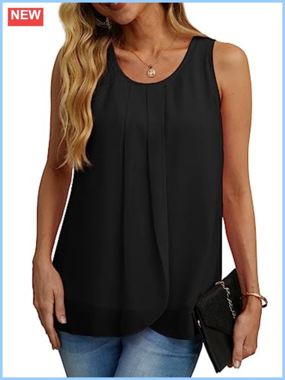 Women's Double-Layer Chiffon Tank Top Sleeveless Loose Fit Round Neck Casual